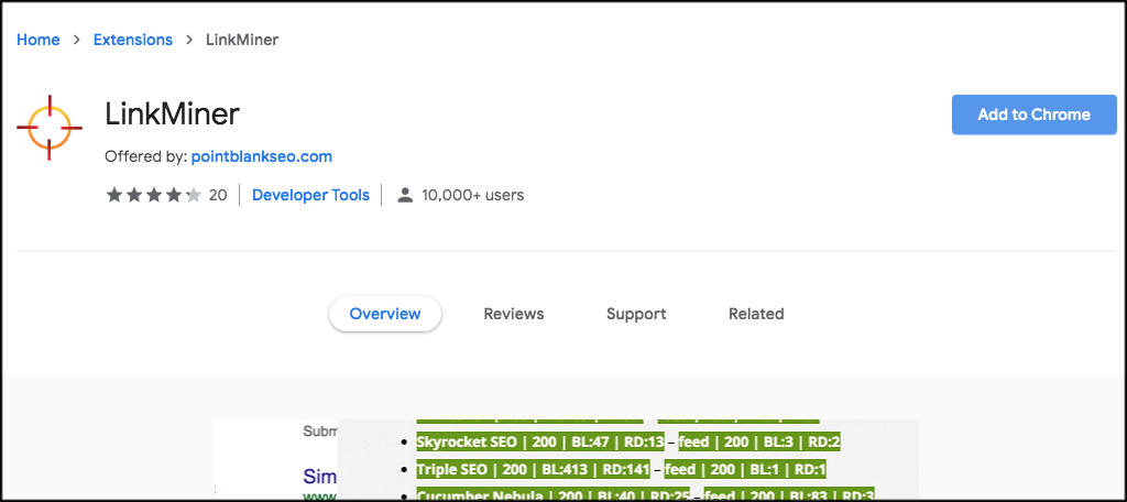 LinkMiner chrome extension